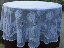 Load image into Gallery viewer, Mary Card "SPRING SONG" Crochet Lace and Linen Collectible Vintage Tablecloth Weldon's Practical Needlework (cca 1930s)