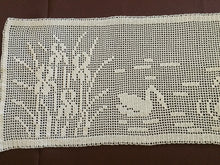Load image into Gallery viewer, Mary Card Designed "Swan and Iris" English Chart No 66. Collectible Vintage Filet Crochet Long Lace Panel or Table Runner