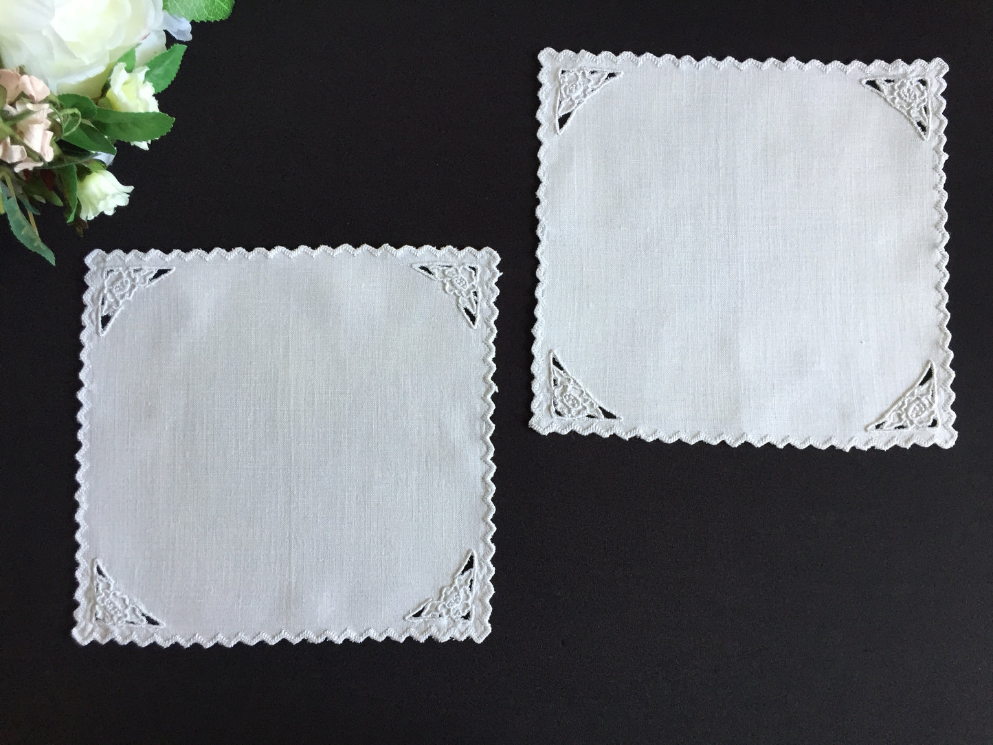 Edwardian Antique | Vintage Hand Embroidered Doily Pair with Madeira Cutwork