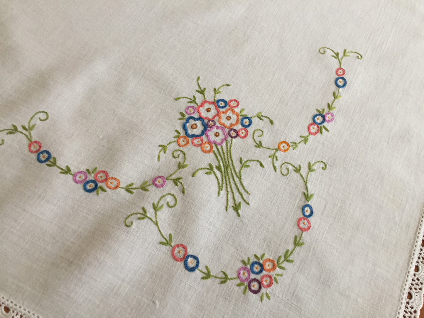 Australian Vintage Hand Embroidered Linen Tablecloth