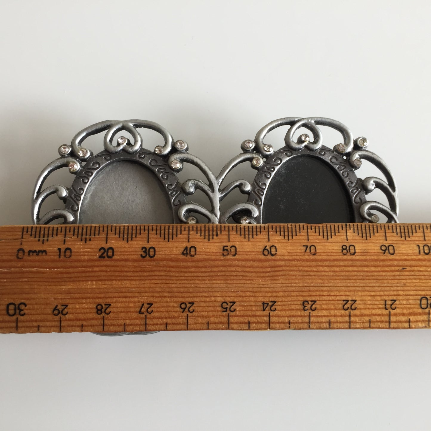 Small Ornate Double Oval Vintage Metal and Rhinestone Photo Frame