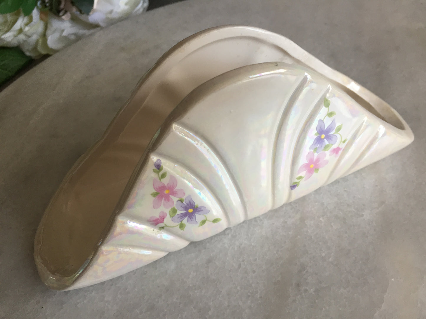 Vintage Ceramic Lustreware Serviette Holder I Italian Design | Violets Pattern