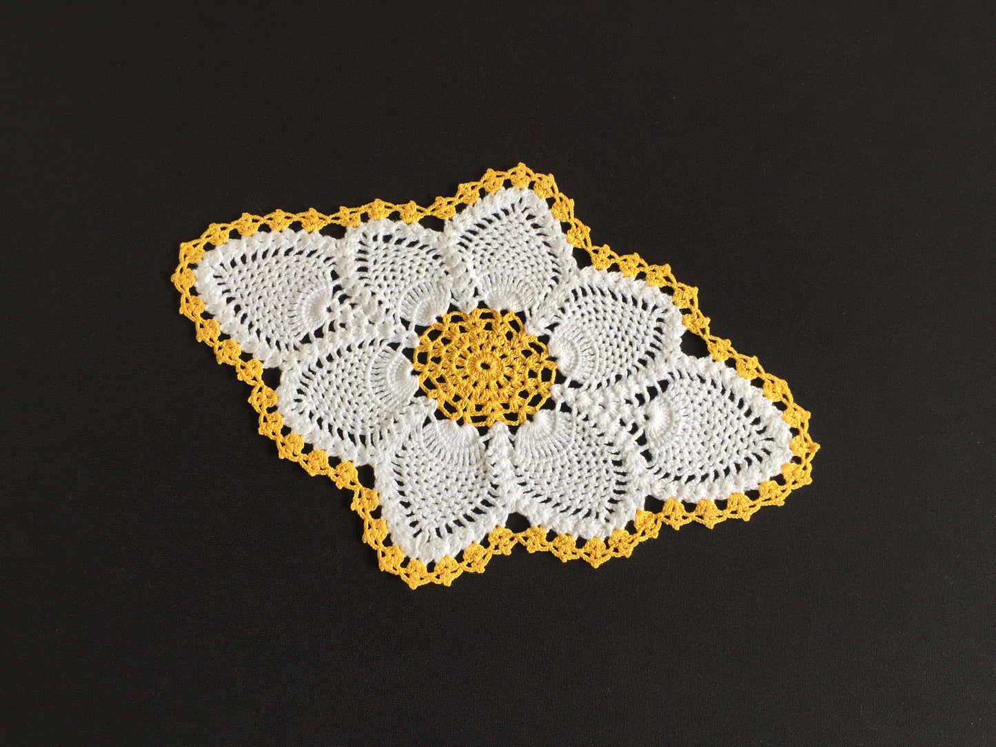 Oblong Crocheted Cotton Lace Doily with Pineapple Pattern