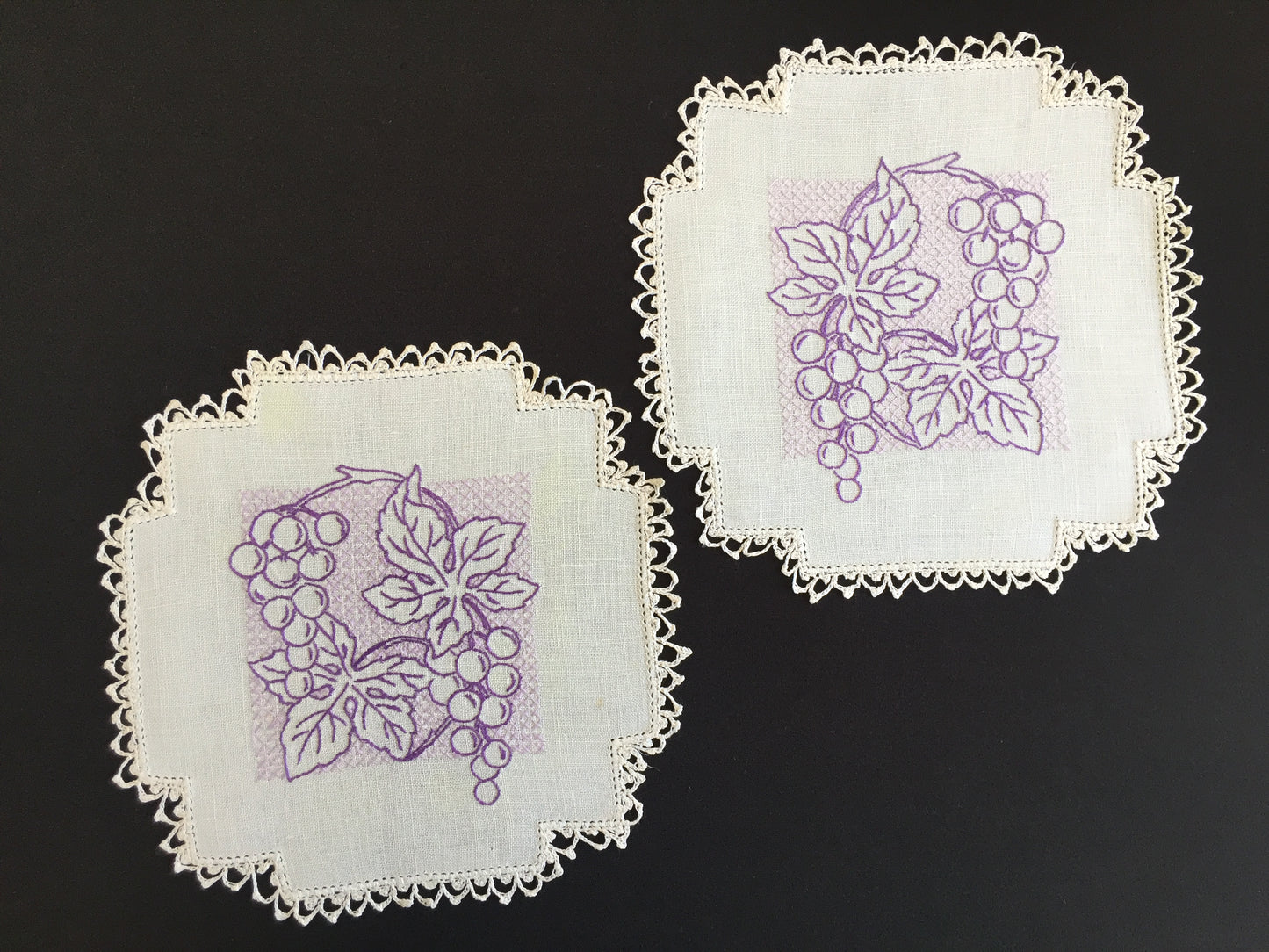Australian Vintage Hand Embroidered Linen Doily Pair
