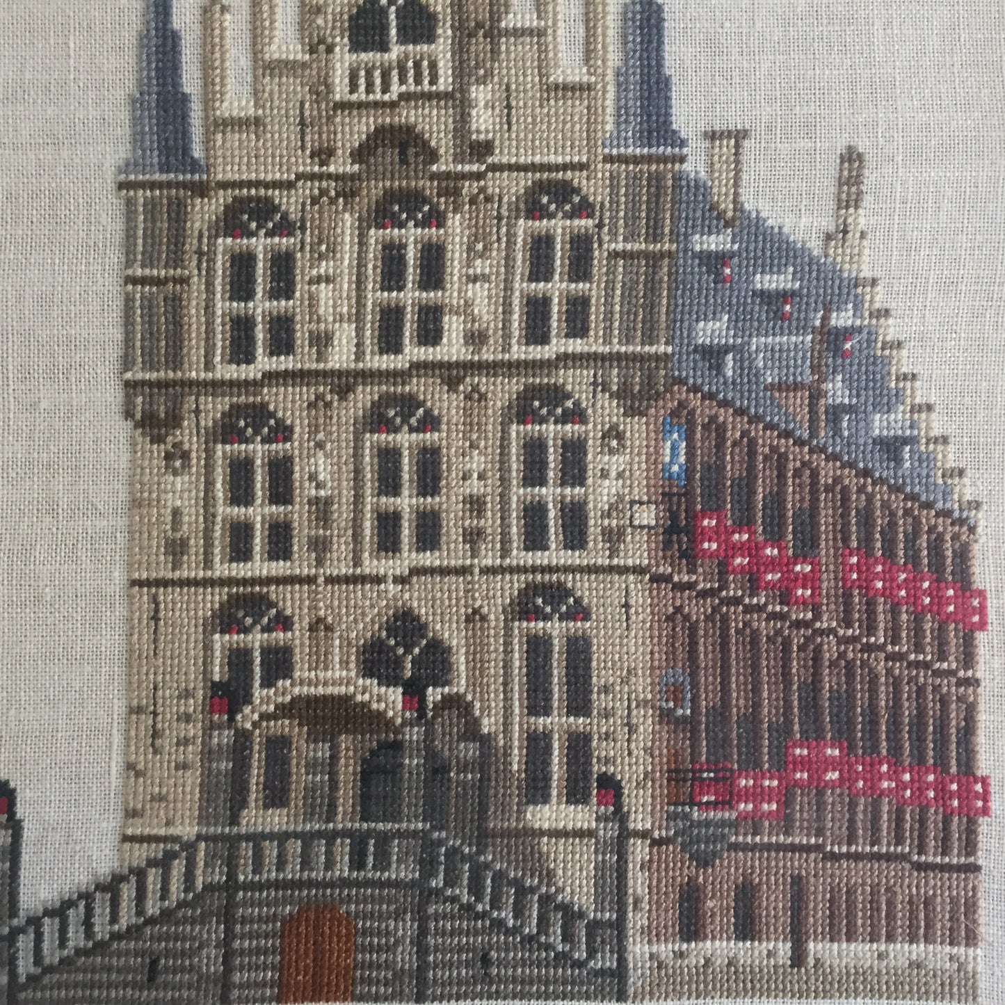 Framed Cross Stitch Picture of Gouda Stadhuis Old Town Hall Netherlands