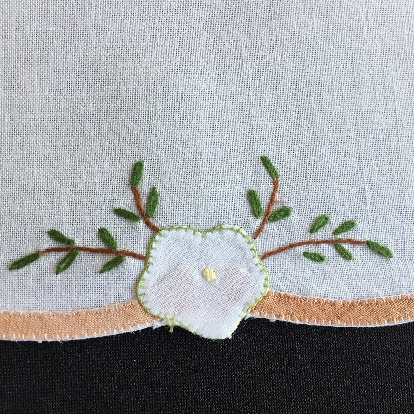 Hand Embroidered and Appliqued Vintage Cotton Placemat Doily