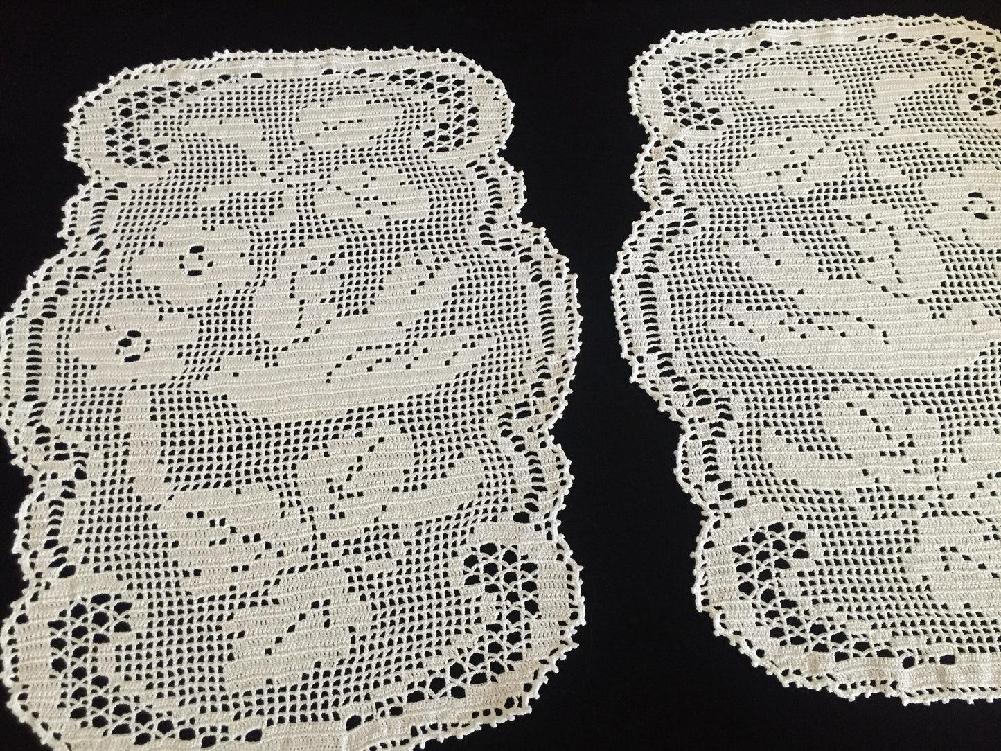 Mary Card Designed "Wild Rose & Pigeon" Chair Cover Set (1933) A Pair of Collectible Vintage Crochet Lace Arm Cover Doilies