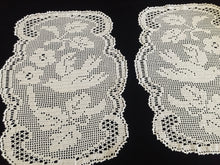 Load image into Gallery viewer, Mary Card Designed "Wild Rose & Pigeon" Chair Cover Set (1933) A Pair of Collectible Vintage Crochet Lace Arm Cover Doilies
