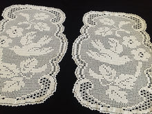 Load image into Gallery viewer, Mary Card Designed "Wild Rose & Pigeon" Chair Cover Set (1933) A Pair of Collectible Vintage Crochet Lace Arm Cover Doilies