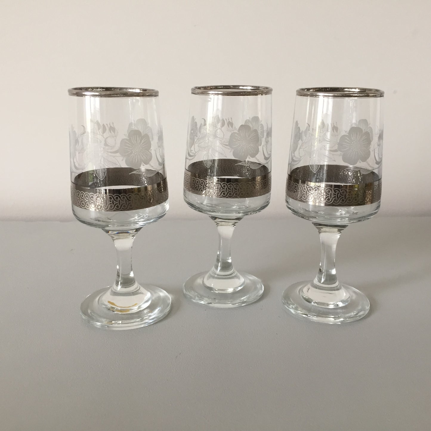VINTAGE DEMA SILVER Rose Wine / Port /Sherry Glasses Set of 3