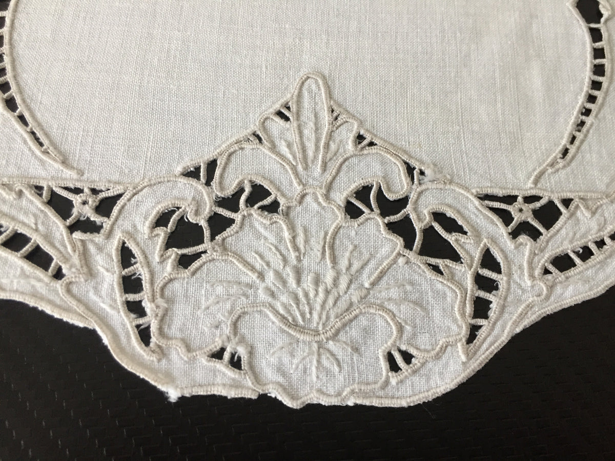 Hand Embroidered 8.75" Edwardian Antique Madeira Cutwork Doily