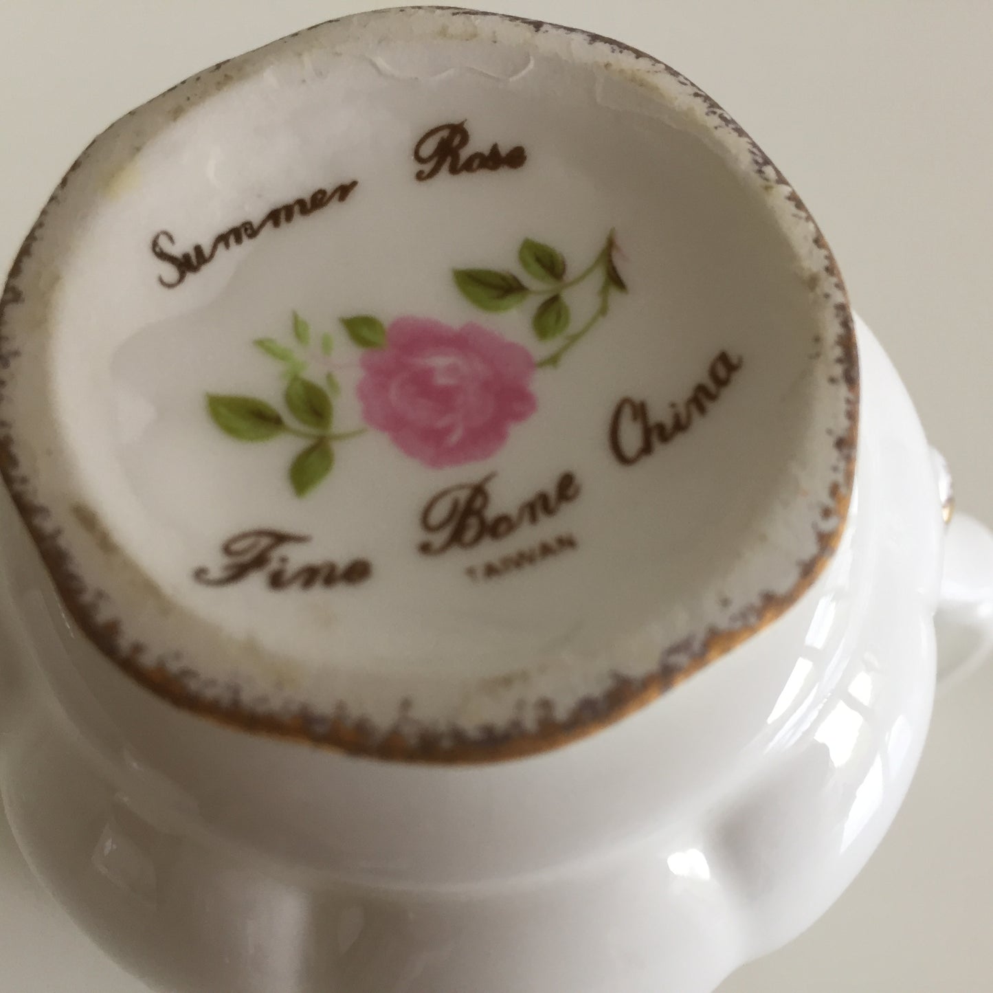 Vintage Fine Bone China Creamer with Summer Rose Pattern, Gilding