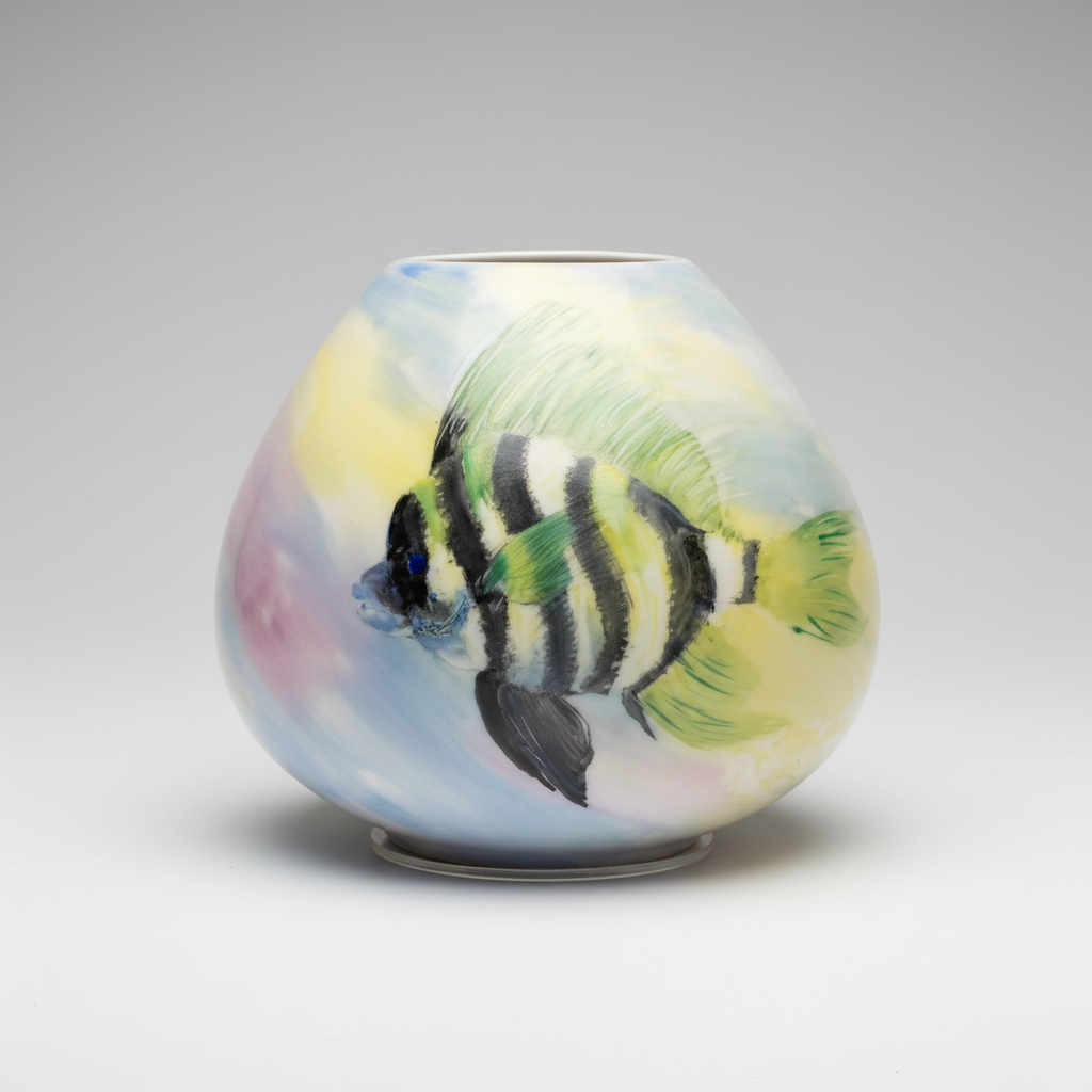 Handpainted Marine/Reef Themed Vintage Ceramic Vase