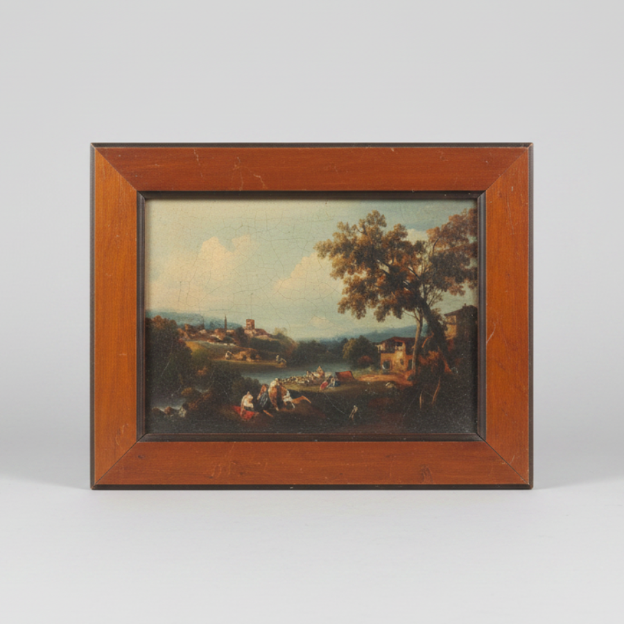 Zuccarelli Print. Small Version of "An Extensive River Landscape" on Wooden Board, in Rustic Wooden Frame by Art London Company