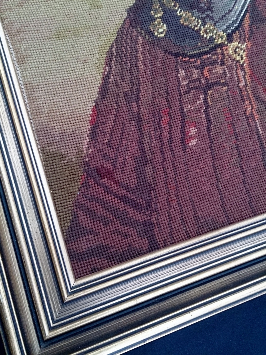 Large Framed Tapestry Picture. Gobelin Portrait of a Young Man