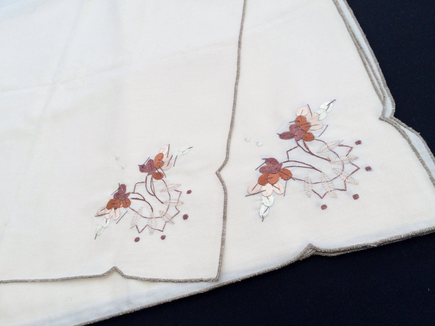 Vintage Ivory and Ecru Embroidered Cotton Blend Party Napkins Set of 11
