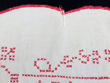 Load image into Gallery viewer, Antique European Crinoline Lady Cross and Stem Stitch Embroidered Red and White Square Tablecloth