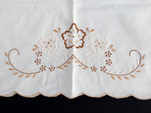 Load image into Gallery viewer, Hand Embroidered White Linen Guest Towel. Large Towel with Scalloped Edging