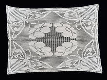 Load image into Gallery viewer, Butterflies and Anemones Crochet Table Mat Filet Crochet Ecru (Light Brown) Cotton Lace Doily