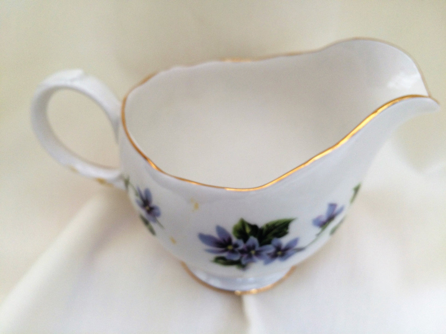 Queen Anne (England) Vintage Porcelain Creamer with Violets Pattern