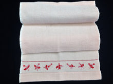 Load image into Gallery viewer, Vintage Hand Embroidered Variegated Pink Flowers Design Pink Waffle Linen Towel