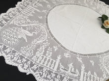 Load image into Gallery viewer, Mary Card "The Garden" Crochet Lace and Irish Linen Collectible Vintage Tablecloth with Peacocks in the Garden Chart No. 68