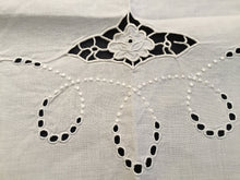 Load image into Gallery viewer, Antique Irish Linen Beige Madeira Broderie Anglaise Eyelet Hand Embroidered Linen Tablecloth/Supper Cloth