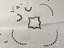 Load image into Gallery viewer, Antique Irish Linen Beige Madeira Broderie Anglaise Eyelet Hand Embroidered Linen Tablecloth/Supper Cloth