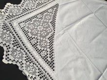 Load image into Gallery viewer, Antique Irish Linen Tablecloth with Crochet Lace Insets and Edging