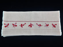 Load image into Gallery viewer, Vintage Hand Embroidered Variegated Pink Flowers Design Pink Waffle Linen Towel