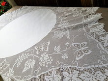 Load image into Gallery viewer, Antique Irish Lace and Linen Tablecloth with Mary Card Designed Filet Crochet Edging "Grapevine and Butterflies" Chart  No. 51" Collectible