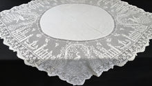 Load image into Gallery viewer, Mary Card "The Garden" Crochet Lace and Irish Linen Collectible Vintage Tablecloth with Peacocks in the Garden Chart No. 68
