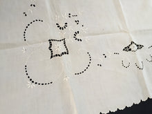 Load image into Gallery viewer, Antique Irish Linen Beige Madeira Broderie Anglaise Eyelet Hand Embroidered Linen Tablecloth/Supper Cloth