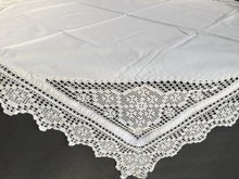 Load image into Gallery viewer, Antique Irish Linen Tablecloth with Crochet Lace Insets and Edging