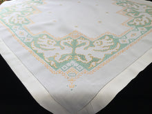 Load image into Gallery viewer, Vintage Hand Embroidered Linen Tablecloth with Cross Stitch Phoenix Pattern