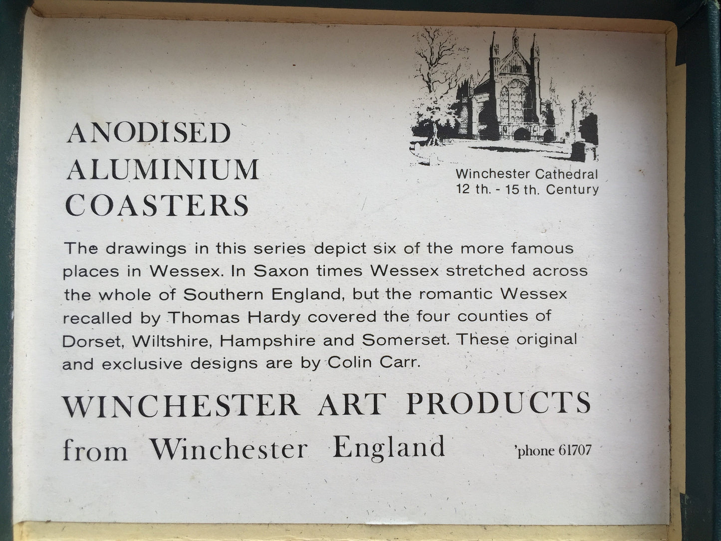 Vintage Boxed Set of 6 Anodised Aluminium Tumbler Coasters by Winchester Art Products England