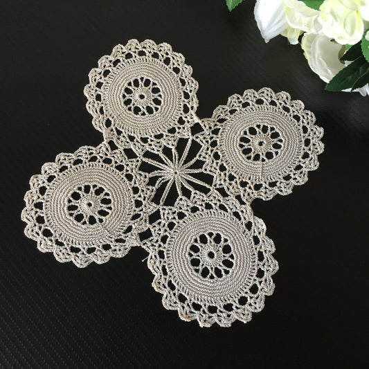 Ecru Cotton 8" Crocheted Lace Doily Handmade Vintage 1950s