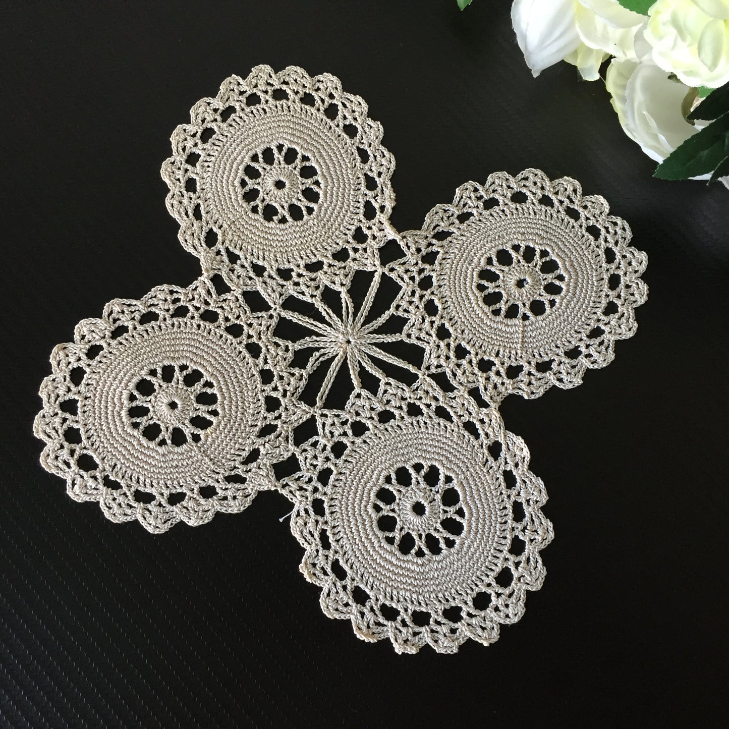 Ecru Cotton 8" Crocheted Lace Doily Handmade Vintage 1950s