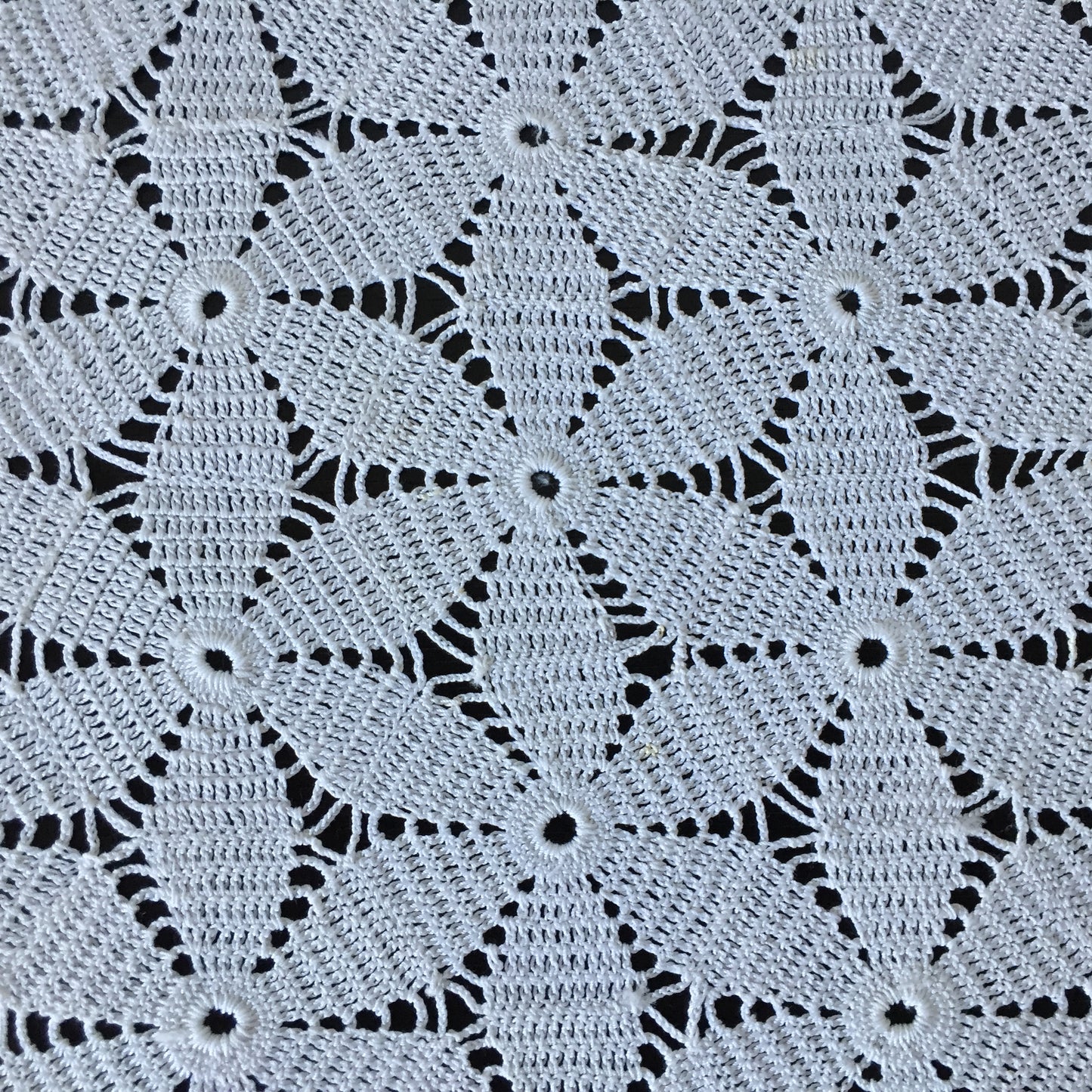 Mid-century Vintage Crochet Lace 3 Piece White Cotton Dressing Table Duchess Set
