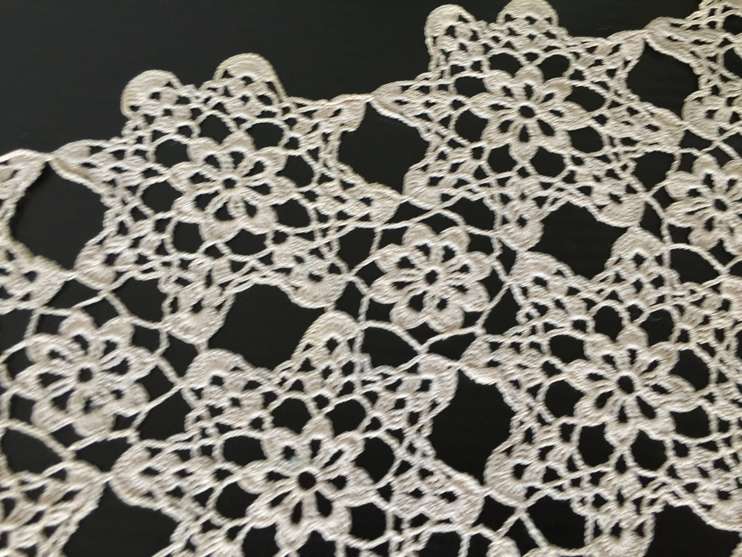 Mid-century Vintage Oblong Ecru Cotton Crochet Lace Doily | Tray Cloth