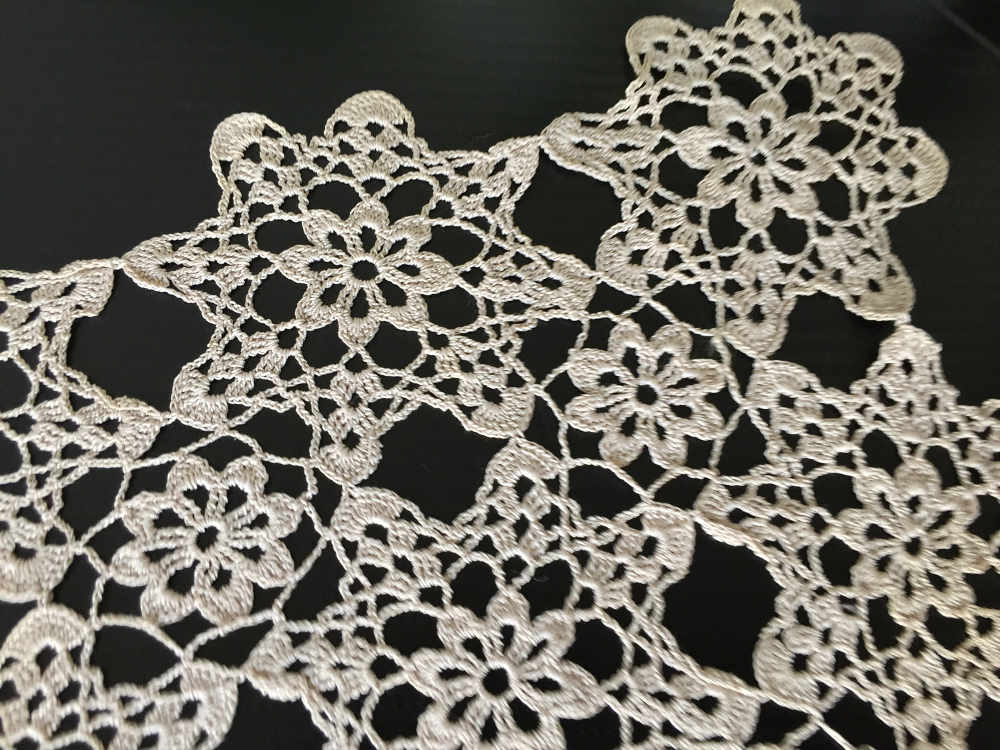Mid-century Vintage Oblong Ecru Cotton Crochet Lace Doily | Tray Cloth