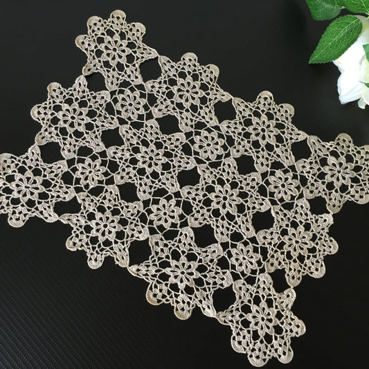 Mid-century Vintage Oblong Ecru Cotton Crochet Lace Doily | Tray Cloth