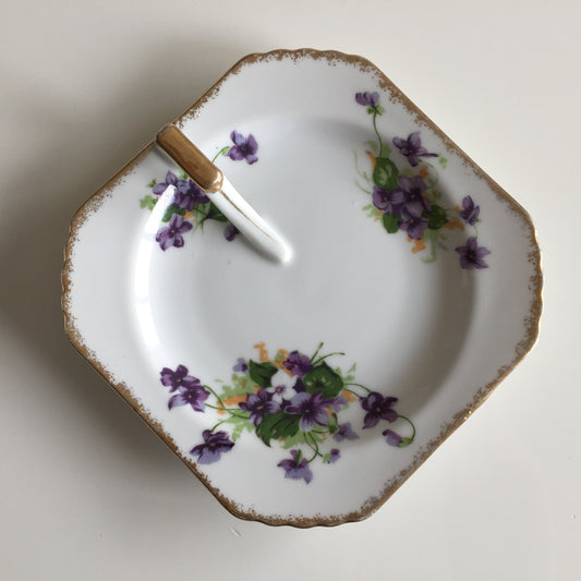 Japanese Vintage 5.5" Square Trinket Dish | Saji Violets Pattern No 6857