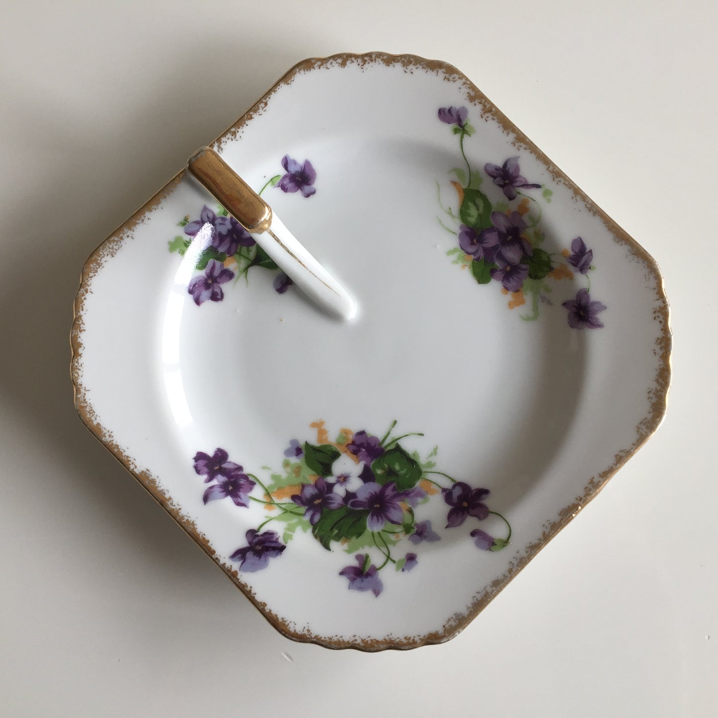 Japanese Vintage 5.5" Square Trinket Dish | Saji Violets Pattern No 6857