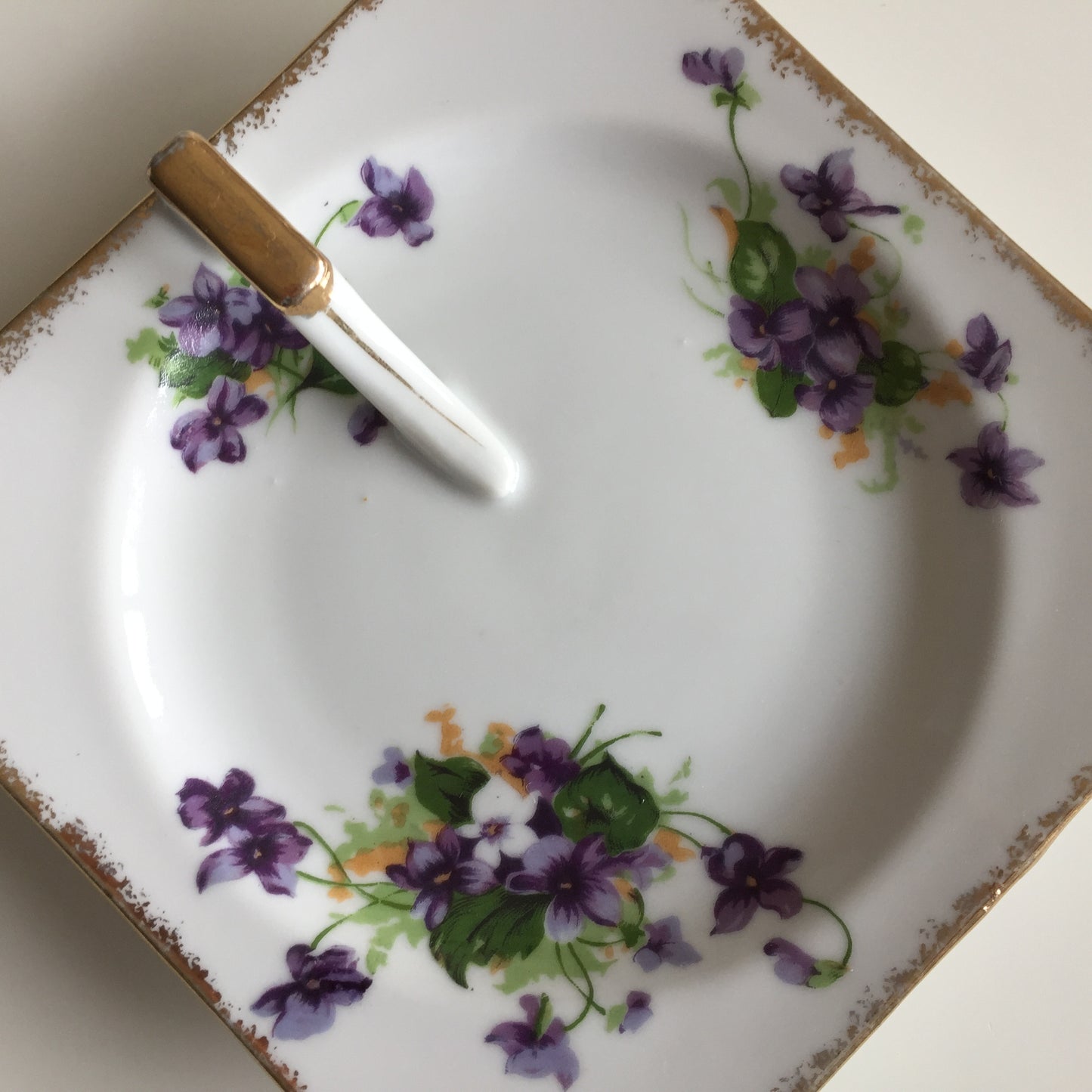 Japanese Vintage 5.5" Square Trinket Dish | Saji Violets Pattern No 6857