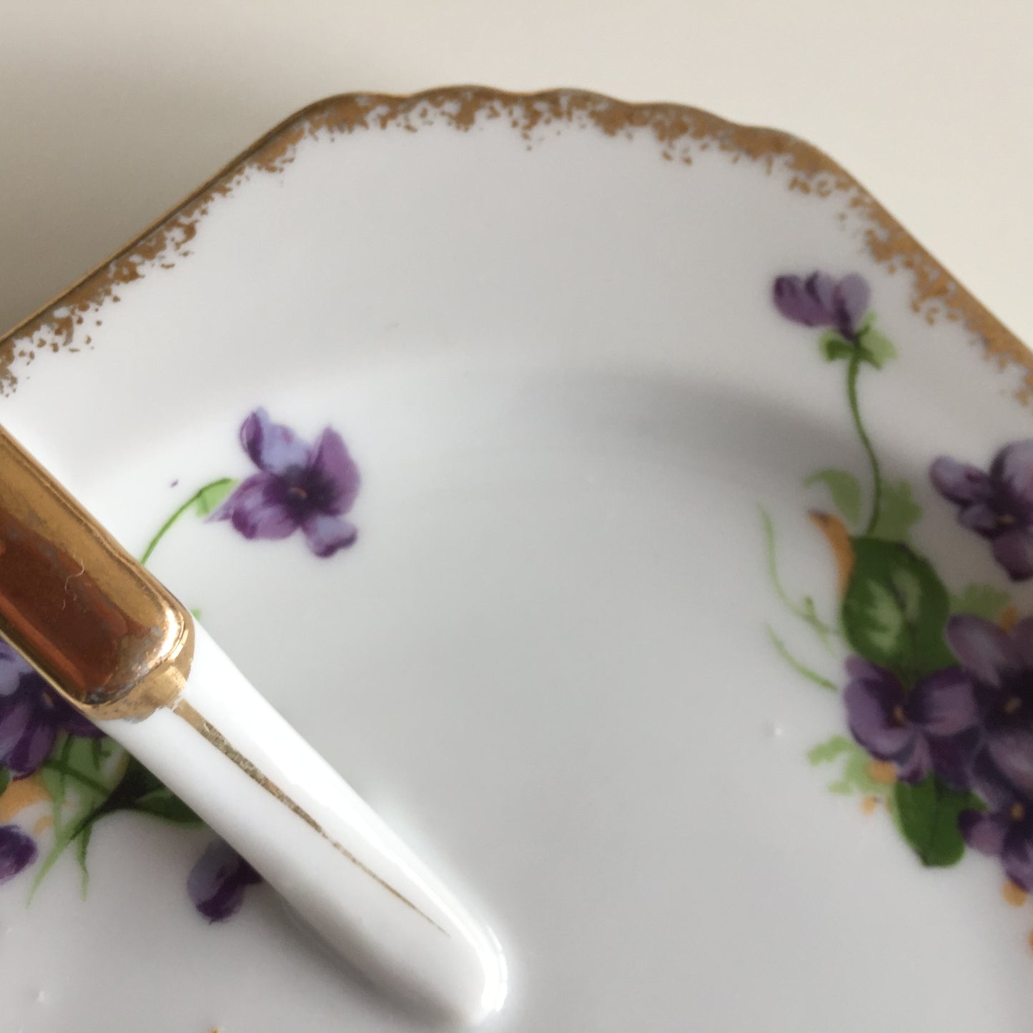 Japanese Vintage 5.5" Square Trinket Dish | Saji Violets Pattern No 6857