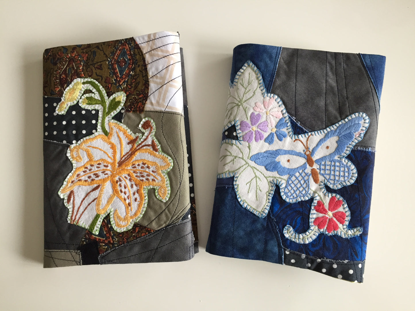 Handmade Adjustable Book Cover, Embroidered Floral Sleeve, Patchwork Book Protector