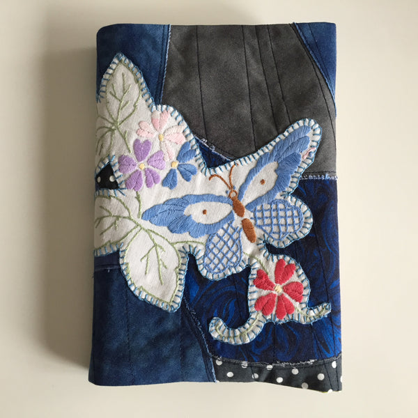 Handmade Adjustable Book Cover, Embroidered Floral Sleeve, Patchwork Book Protector