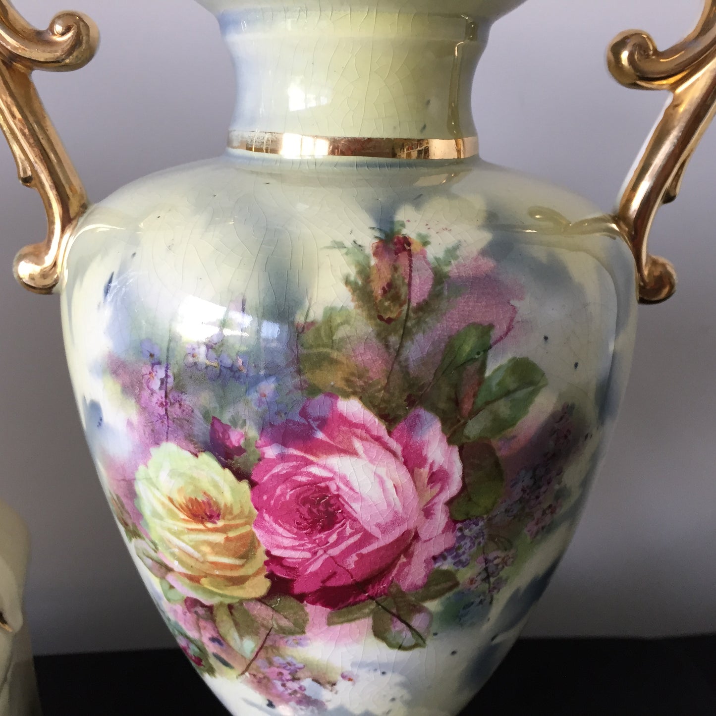 Victorian Antique Ceramic Vase & Mantel Clock Trio