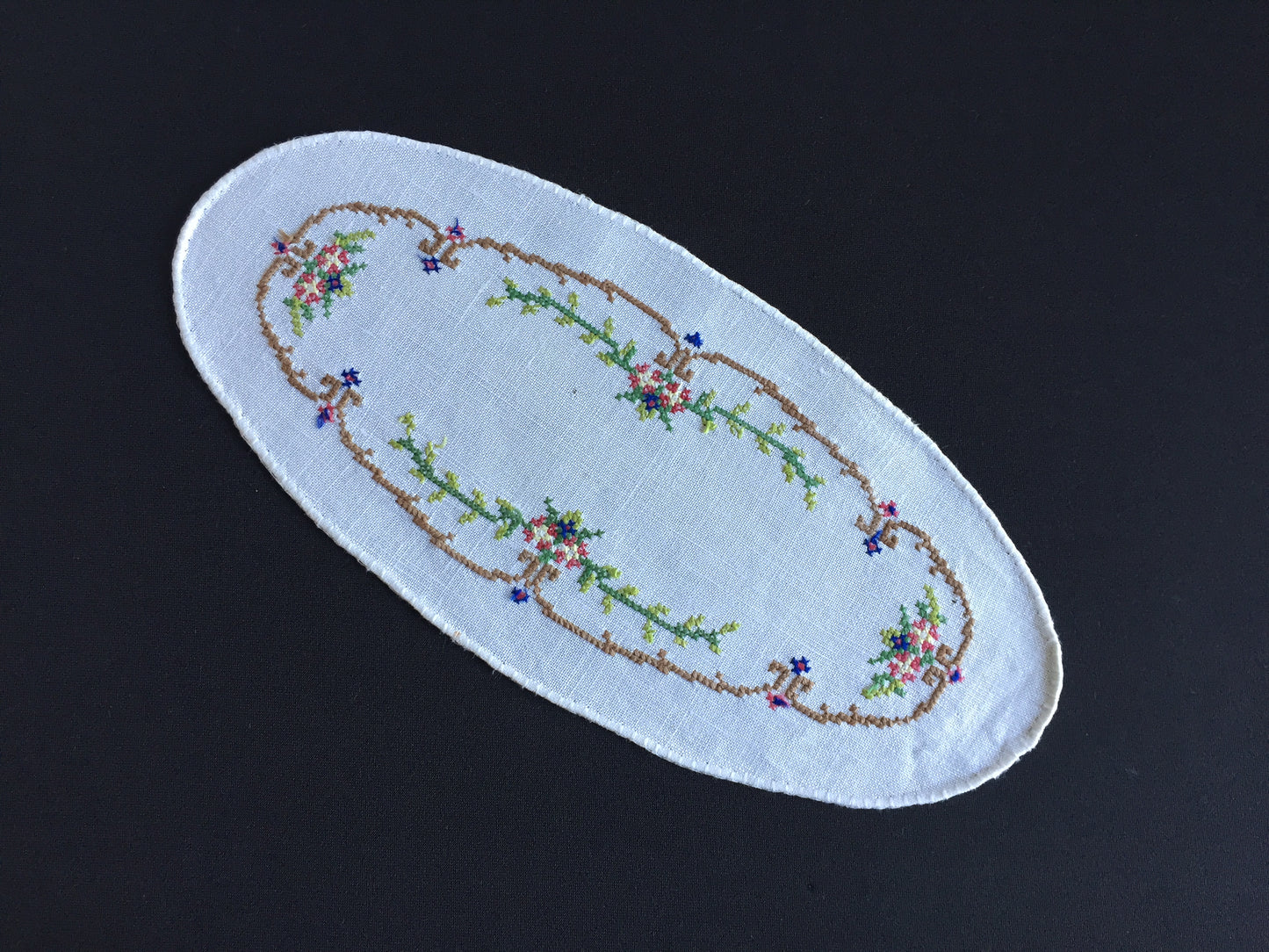 Collectible Art Deco Vintage Cross Stitch Embroidered Floral Sandwich Doily